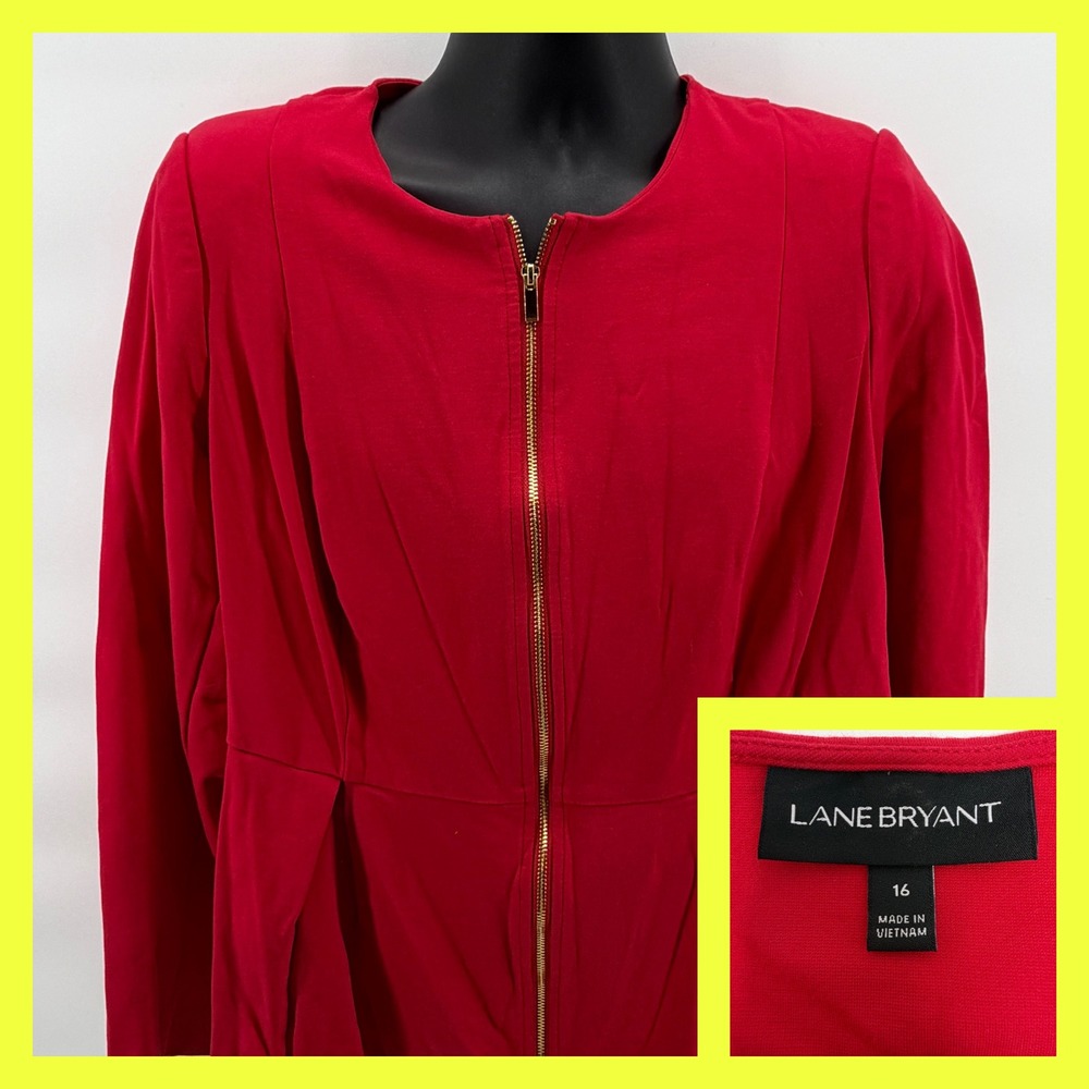 Lane Bryant Red Zip Front Peplum Blazer Jacket Size 16 Stretch Career Workwear